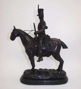 French Military Bronze   Hussar Soldier on Horseback  