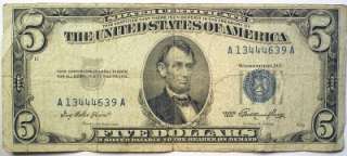 1953 $5 Silver Certificate Paper Money  