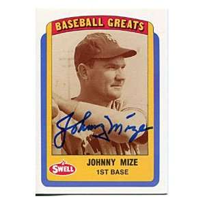 Johnny Mize Autographed/Signed 1990 Swell Card: Sports 