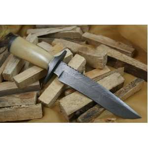  Custom Damascus Handmade Hunting Knife. With Leather 