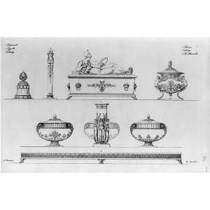  Urns,pillar,bust,Hermes,sarcophagus,Athena,owl,low table 