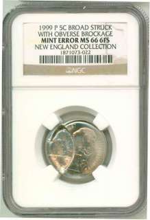 1999 P 5c Error Broadstruck Obv Brockage NGC MS66 FS  