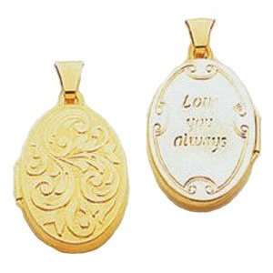   14kt Gold Reversible Love You Always Oval Locket Pendant Jewelry