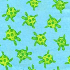 SMALL BRT GREEN TURTLES LT BLUE~ Cotton Quilt Fabric  