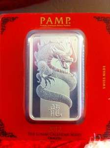   100 Gram 999 Pure Silver Pamp Suisse Lunar Dragon Series  