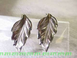 Vintage Beau Sterling Silver Screw Back Leaf Earrings  