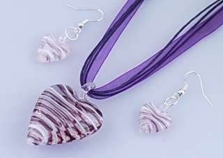 6sets Heart Strip Lampwork Murano 32*44mm Pendant Necklaces Earrings 
