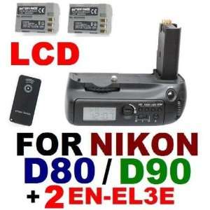  LCD BATTERY GRIP FOR NIKON D90 D80 +REMOTE+2X EN EL3e 