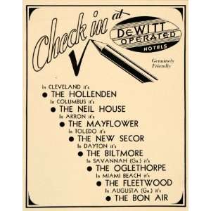  1936 Ad DeWitt Hotels Oglethorpe Hollenden Fleetwood 