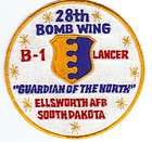 USAF PATCH, 28TH BOMB WING, ELLSWORTH AFB SD,B 1 LANCER
