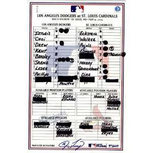  Cardinals vs. Dodgers 5 11 2005 Game Used Lineup Card 