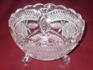 Vintage Clear Floral Crystal Cut Glass diamond footed Dish  