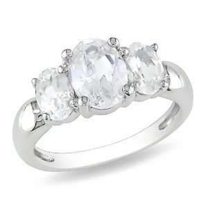   Sterling Silver 3 1/2 CT TGW Oval Created White Sapphire 3 Stone Ring