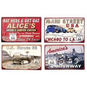   66 AMERICAS HIGHWAY Repro Tin Signs Set of 4 Cars NEW: Home & Kitchen