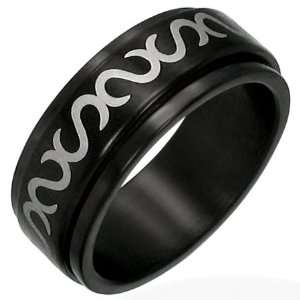    Black Stainless Steel Celtic Tribal Spinner Ring 6 Jewelry
