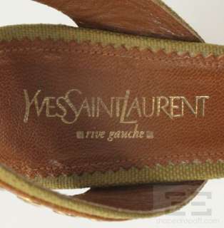   Laurent Olive Canvas & Tan Leather Trim Espadrille Wedges Size 38