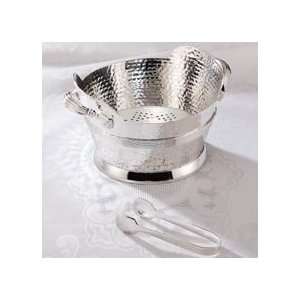  HAMMERED ICE BUCKET w/ TONG SILVER PLATED: Kitchen 