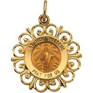  14K Yellow Gold Round St Jude Pendant Medal: DivaDiamonds 