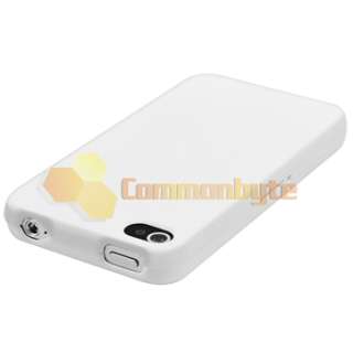 White Cover Case+Clear Screen Protector For Apple iPhone 4 4S  