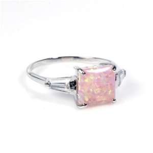  Sterling Silver 7mm Square Shaped Pink Lab Opal Ring (Size 