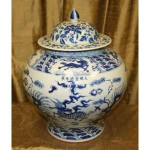   Blue and White Porcelain Vase Covered Jar in Foo Dogs 