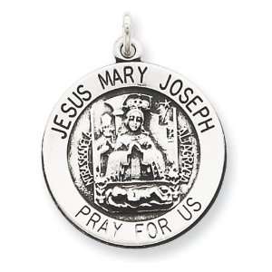   Silver Antiqued Holy Family Medal (Jesus, Mary and Joseph Pray for Us