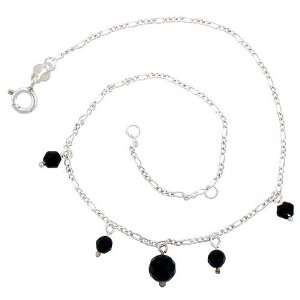 Sterling Silver Anklet Natural Stone Onyx Beads, adjustable 9   10 