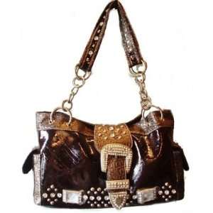   Patent Leatherette Shoulder Handbag with Chain Straps 