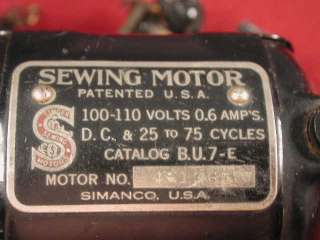 1930s Singer Simanco Sewing Machine Motor, model B.U.7 E, s/n 4513850 
