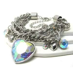  Facet Glass Heart Charm Multi Chain Bracelet Everything 