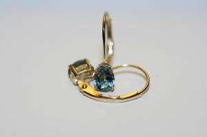 14k gold natural Ceylon Sapphire solitaire earrings NEW  