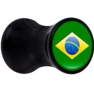  4 Gauge Black Acrylic Brazil Flag Saddle Plug: Jewelry