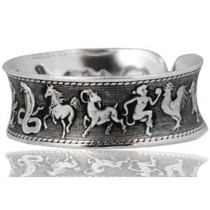 Oxidized White Copper & Zinc Silver Tribal Chin Zodiac Cuff Bracelet 