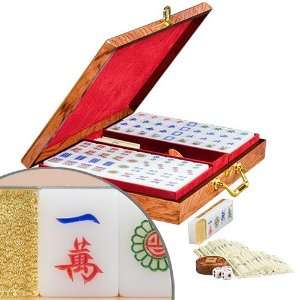  Gold and White Tile Chinese Mahjong Set: Toys & Games