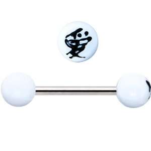  White and Black Love Chinese Symbol Barbell Tongue Ring 