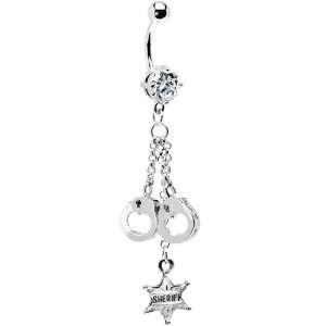  Clear Gem Sheriff Badge Handcuff Belly Ring: Jewelry