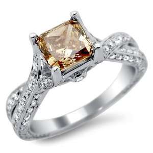  2.08ct Brown Cushion Cut Diamond Engagement Ring 14k White 