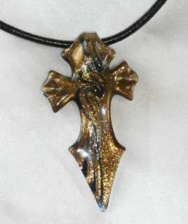 Murano glass Gothic cross gold navy DMK designs leather mens jewelry 