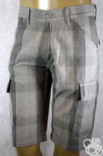   Cargo Sits Below Waist Relaxed Fit Gray Plaid Mens Shorts New  