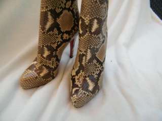 CHRISTIAN LOUBOUTIN BOOTS SNAKE PRINT LEATHER 37 6.5 NEW  