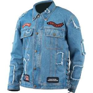  Rag Denim Motorcycle Jacket with Patches: Automotive