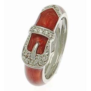  Engagement Brown Enamel Ring with a Buckle Design of CZ Stones