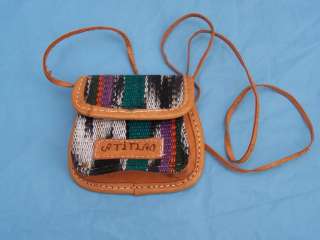   Small Leather and Handwoven Cloth Chica Purse Guatemala  