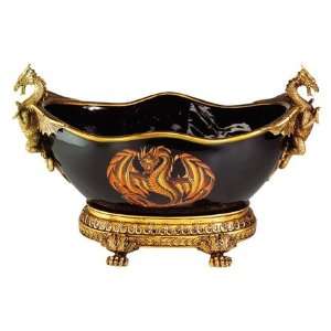  Dragon Design Decorated Bowl   Cold Cast Resin   16 