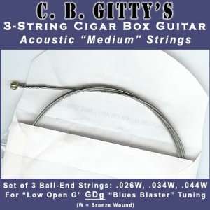  Acoustic Medium 3 String Cigar Box Guitar Strings   Low 