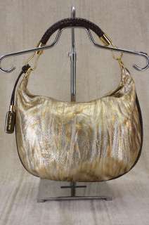 Michael Kors Skorpios Metallic Washed Gold Leather Crescent hobo bag $ 