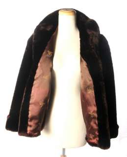 GLAM 50s Vintage Mahogany Mouton Fur Jacket Coat S  
