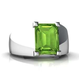   Gold Emerald cut Genuine Peridot Mens Mens Ring Size 7.5: Jewelry