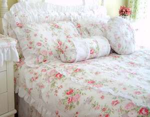 Shabby princess chic country white rose floral duvet cover bedding set 