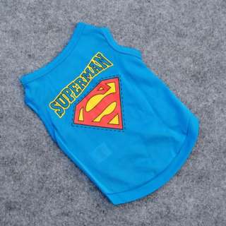 Dog Pet Vest Superman Blue Diamond Printing Puppy Clothes Coat T shirt 